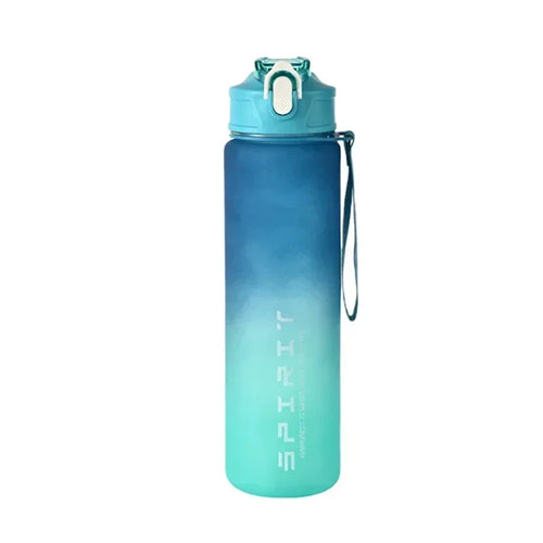 1pc Gradient Sports Water Bottle with Straw & Time Marker for Outdoor Fitness Hiking & Gym Leakproof Travel Water Bottle